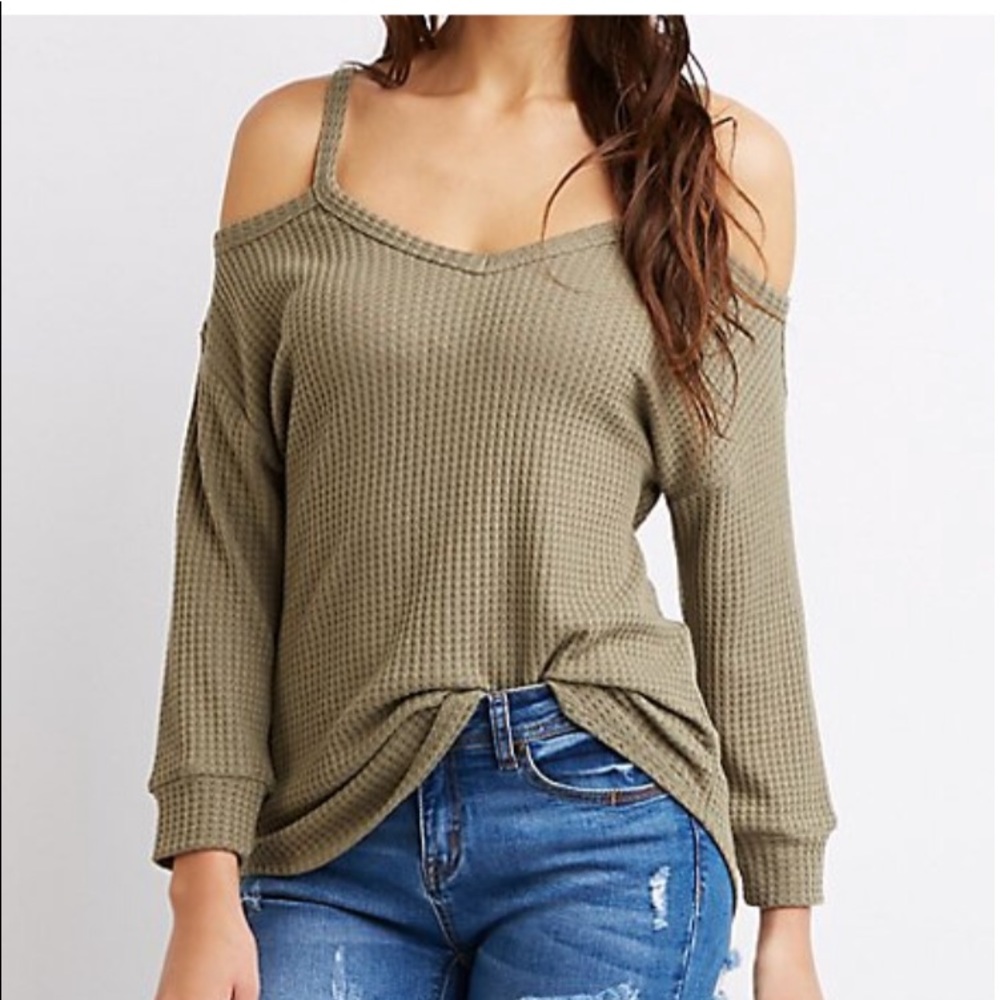 Charlotte Russe Cold Shoulder Waffle Knit Top M
